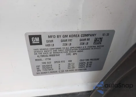 2021 Chevrolet Trailblazer Awd Rs из США, поврежденный, VIN KL79MUSL1MB081642